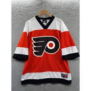 VINTAGE Philadelphia Flyers Jersey Mens XL John LeClaire Logo Athletic Hockey